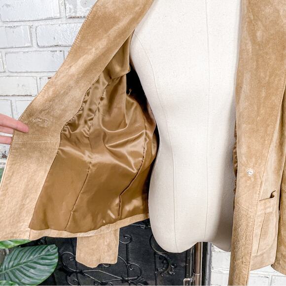 Alfani Neutral Tan Leather Petite Button Closure Long Sleeve Blazer Jacket M - Picture 8 of 9